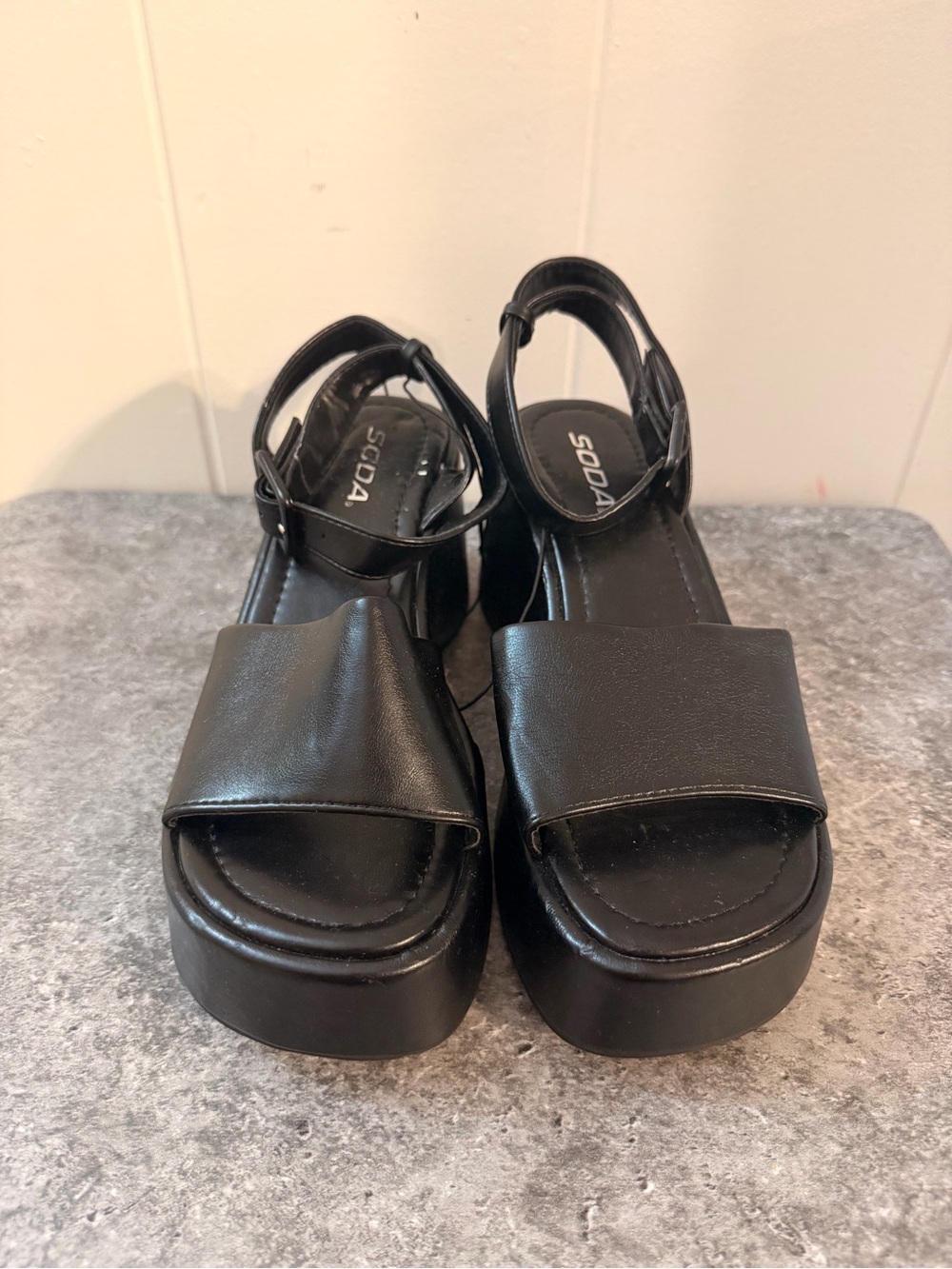 Soda Black Platform Slingback Sandals with Wide Front Strap
